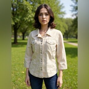 Westport 1962 tan khaki jean Jacket snap front Pockets Size XL cotton spandex